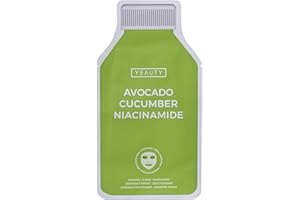 ‎YEAUTY YEAUTY SMOOTHIE Tuchmaske Avocado, Cucumber & Niacinamide – Feuchtigkeitsspendende Gesichtsmaske für intensive Pflege, strahlende Haut – 100% biologisch abbaubar – 1er Pack