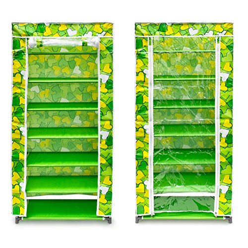 Relaxdays 10017177 Faltschrank Stoff 7 Ebenen buntes Design Stecksystem, grün - 4