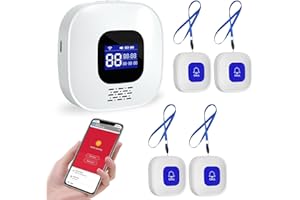 WIOONI Salvavita Anziani, Pulsante Salvavita Anziani WiFi, App Tuya Smart/Smart Life per Ricevere Notifiche da Remoto, Adatto ad Anziani, Malati, Disabili, Bambini (1 Ricevitore + 4 SOS Pulsante)