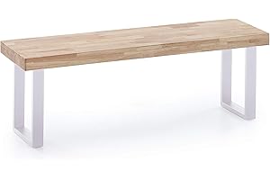 ADNATURA. Banco Madera Chuck para Comedor o Cocina, Asiento Auxiliar Roble Cálido y Patas Metálicas Mate Blanco. 2 Plazas.120x47x34cm