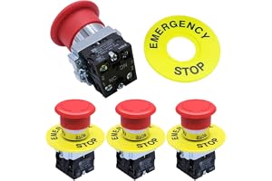 HAAMNING7 2NC 22mm Nödstopptryckknappsbrytare Röd Svamputrustning, Estop Avstängning AC 660V 10A Brytare (4-pack)