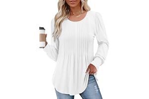 CHICZONE Women's Tops Shirts Round Neck Button up Ladies Tunic Pleated Blouse Loose Fitted