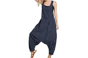 OverDose Soldes Combinaison Femme Été sans Manches Salopette Grande Taille, Loose Pantalon Sarouel Baggy Longue Jumpsuit Blanche Noir Taille S-5XL