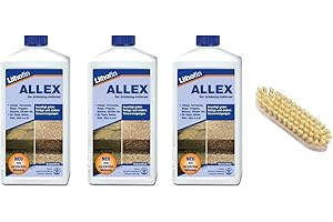 Sanitärshop Baustoffe & Sanitär Set: 3 x Lithofin ALLEX Grünbelagentferner 1 Liter mit Reinigungsbürste - Grünbelag-Entferner Algen- und Moosentferner - vorbeugen gegen grüne & rutschige Beläge