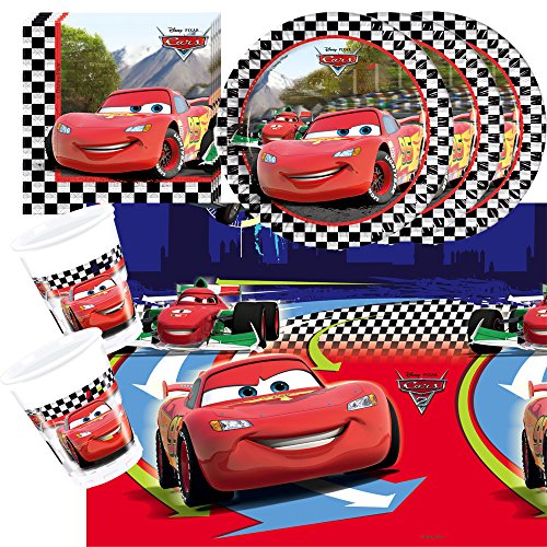 37-teiliges Disney PIXAR Party-Set Cars Formula - Teller Becher Servietten Tischdecke für 8 Kinder