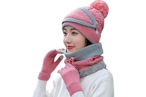 JFAN 4 in 1 Womens Winter Scarf Set Women Knitted Hat Warm Thickened Fuzzy Beanie Face Cover Ear Protection Glove Soft Windproof Hat and Scarf Set for Ladies Outdoor