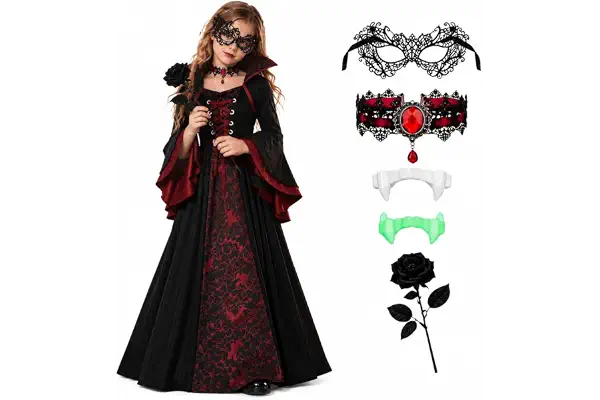 Genérico Disfraz de Vampiro Niña -Disfraz de Bruja Reina Vampiresa -Vestido Fiesta para Niñas Chicas para Halloween Carnaval Cosplay