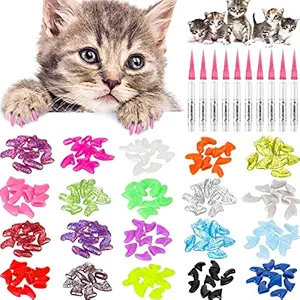 Pets Empire Soft Nail Caps for Cat Claws 20 pcs + Adhesive (Color May Vary) (Large : (6-8KG))