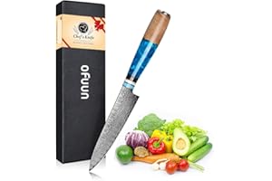 oFuun Couteau Cuisine, 67 Couche Acier Couteaux Japonais, Ergonomique Résine Bleue Handle avec Boîte Cadeau pour Maison et Restaurant