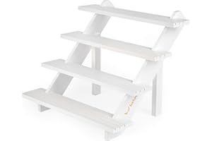 LEXFUNN Wooden Jewellery Display Rack Stand Earring Stall Stand Organizer Shelf 3/4 Tier (4 Tier - White)