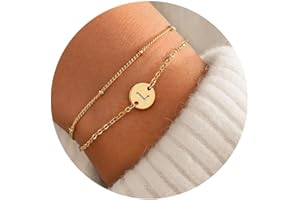 ZHESHY Bracelet Or avec Initiales Femme Fantaisie Plaqué Or 14 Carats Fin Chaîne Lot Bracelet Lettres A-Z Réglables Double Gourmette Bijoux Idee Cadeau Personnalisé pour Femmes et Filles Enfant