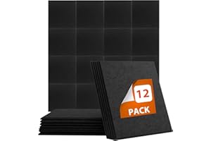 Toemics 12 Pack Sound Proofing Panels Self Adhesive 30x30x1cm Wall Soundproofing Panels Acoustic Absorption High Density Foam Tiles for Recording Studio, Podcast Studio, Living Room, Offices, Black