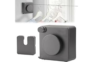 BLYEMICHDI Corde à Linge Rétractable, Fils à Linge de 4,8M en Acier Inoxydable, Ligne de Séchage Murale Peu Encombrante, Etendoir Linge Exterieur Retractable pour Balcon, Salle de Bain, Gris, 9x4x9CM