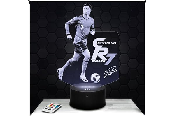 Lampephoto.fr - Lampe 3D Cristiano Ronaldo CR 7 Portugal Footballeur International Portugais, Veilleuse Tactile Led Foot, Effet Hologramme 3D Idée Cadeau football Noël Anniversaire Garçon ou Fille TOP