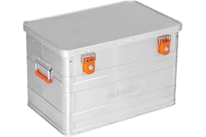 ALUBOX® B70 - Aluminiumbox 70 Liter, Maße (59,5 x 39 x 38 cm) Alukiste mit Deckel & Gummidichtung, Aufbewahrungsbox, Inhalt vor Staub und Spritzwasser geschützt, inkl. 2 Zylinderschlösser abschließbar