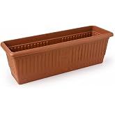 Kemer Balkon Saksısı, Dikd&ouml;rtgen Plastik Saksı, Kahverengi, Geniş Hazneli, &Ccedil;i&ccedil;eklik (50 cm-9,5 L)