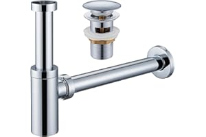 Ulytid Sifone Lavabo Bagno con Piletta Click Clack, Universale Piletta di Scarico Pop-Up Lavandino, Sifone Antiodore con Apertura di Pulizia, Piletta Lavabo Bagno per Lavabo con Troppopieno, Cromato