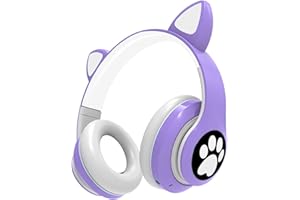 OHAANYY Bluetooth kopfhörer Kinder,Mädchen Katzenohr Kopfhörer Over-Ear mit LED-licht Faltbare Stereo Kopfhörer Bluetooth,Kabellose Kopfhörer Kinder mit Mikrofon,Micro SD/TF,für Tablet/Handy/PC (lila)