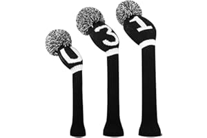 Scott Edward Knitted Golf Club Head Covers for Woods 3Pcs Set Golf Driver (460CC) Fairways and Hybrid/UT with Rotating Number Tags