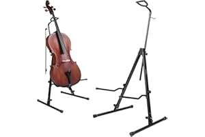 STRICH Adjustable Cello Stand with Bow Hook,Sturdy and 1/2 & 1/4 Double Bass,Contrabass,Fiddle,Floor Steel Holder for Home Studio Churches Display Travel Performance,SCS-10