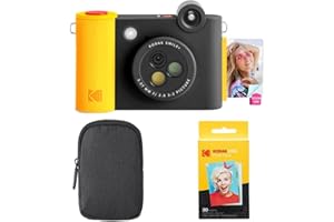 KODAK Smile+ 2-in-1 Digitale Sofortbildkamera & Bluetooth Fotodrucker Starterpaket + Tragetasche + Zink 20 Blatt - Schwarz