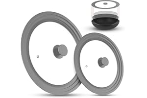 Meyagot Couvercle Universel En Verre Avec Bord En Silicone - Pour Casseroles Et Poêles, Diamètres De 16/18/20cm Et 24/26/28cm - Gris