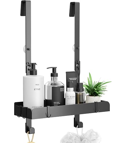 Etagère Douche Suspendue HomeHeng - Double Étagère Acier Inoxydable, Nickel Brossé - Pour Verre De Douche Jusqu'à 15mm