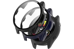 KZIOACSH Case with Tempered Glass for Garmin Forerunner 165/165 Music, 2 Pack Full Coverage Waterproof Hard PC Bumper Cover Ultra-Thin Anti-Scratch Shockproof Overall Screen Protector Protective Case