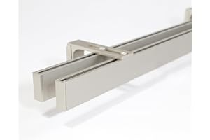 Deco-Raum 2-lauf Gardinenstange auf Maß Innenlauf Loft eckig Wandbefestigung Wandträger Vorhangstange Flächenvorhang Schiene Innenlaufstange für Vorhänge Edelstahl-optik 160cm