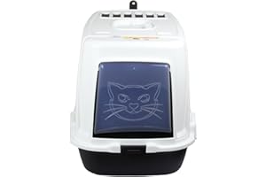 JOLIE MAX Cat Hooded Litter Tray - Covered Cat Litter Box with Flap Door, Carbon Filter, and Easy Cleaning - Hygienic and Portable Enclosed PET Toilet (WHITE & WHITE)