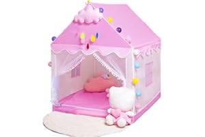 OBELUNRP Wendy House, 47x51inch Girls Large Fairy Playhouse, Kids Princess Teepee Tent, Large Castle Tent for Children Indoor Outdoor (Pink)
