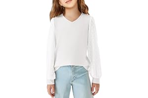 Haloumoning Camicia Manica Lunga Ragazze Maglione Scollo A V T-Shirt Manica Lunga Camicetta Casual Camicetta Ampia Tempo Libero Carino Soft Top per Bambini Swiss DOT Tops