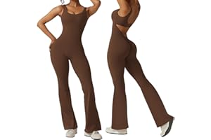 Litthing Combinaison De Sport évasée Pour Femme, Dos nu, Jambes Larges Sans Manches Dos Ouvert Col Carré Body une Pièce évasé Pour Gym Dos en V