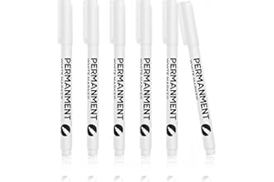 Sumajuc 6pcs White Permanent Marker Pen, 1mm White Fabric Pen Quick Dry, Waterproof White Laundry Marker Pen for Paper Wood Fabric Rock Glass Plastic