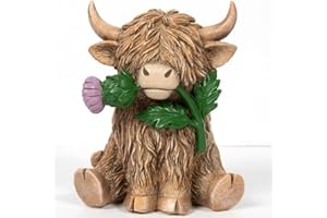 L & P HOME & GIFTS Lesser & Pavey Happy Highland Cow Highland Cow With Thistle Figurines & Ornaments For Home & Office | Decorative Home Accessories Statues For Indoor & Outdoor | Lovely Gifts for Women & Men