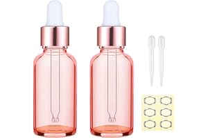 Apstaqeoo 2PCS 50ML Rose Gold Glass Dropper Bottles - Empty Bottle with Pipette Refillable Sample Bottle Tincture Dropper Bottle Rose Gold Cap for Essential Oil Aromatherapy Perfume Laboratory