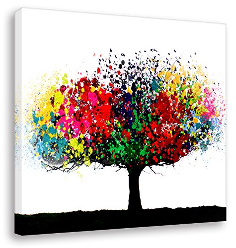 Kunstbruder Leinwandbild Bunter Baum - Light (div. Grössen) - Kunstdruck auf Leinwand/Banksy Wandbild Streetart Bild 40x40cm