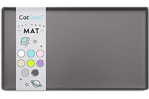 CatGuru Cat Food Mat, Small & Large Pet Food Mat, Waterproof Cat Mat for Food and Water, Silicone Pet Mat for Food, Non-Slip Pet Mats, Easy to Clean Cat Food Tray, Pet Bowl Mat (Large, Carbon)