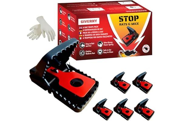 Trampa para Ratas GIVERNY XL (Paquete de 6): Trampas de presión extragrandes y Resistentes para Ratones y Ratas, Reutilizables, potentes, de eliminación instantánea, para Interiores y Exteriores.