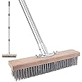 Wire Scrub Weed Brush with Long Handle for Deck, Concrete, Patio Floor Cleaning, Heavy Duty Stiff Metal Bristle Scrubber Broom for Garden Outdoor Moss Algae,Removal