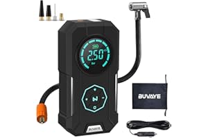 BUVAYE Compresseur à Air Portatif, 7800mAh Mini Pompe à Air Électrique,150PSI Gonfleur Pneus Voiture sans Fil avec Jauge,Compresseur avec Affichage Numérique Lumière LED pour Voiture, Moto, Vélo,Balle