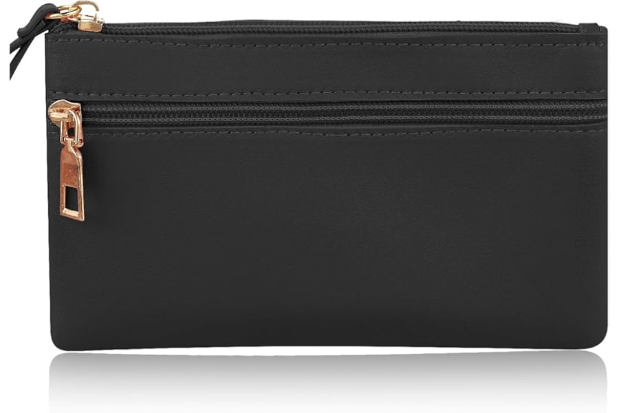 TIESOME Women's Wristlet Clutch Leather Double Zipper Phone Clutch Wallet Large Capacity