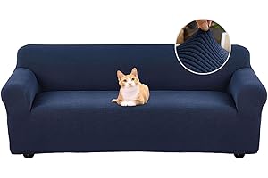Jaotto Funda para Sofa 3 Plazas Funda Cubre Sofa Ajustable Fundas de Sofá Elasticas Extraíbles Lavables Antideslizante Protector Cubiertas de Sofá con Brazos de Sala de Estar,Jacquard Azul Marino
