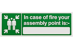 VSAFETY V Safety 17026AX-S In Case Of Fire Your Assembly Point Is: Sign - Landscape - 300mm x 100mm - Self Adhesive Vinyl, Green