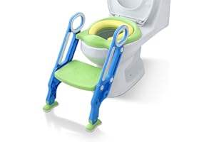 JNGLGO Toilettensitz Kinder mit Treppe - Baby Toilettentrainer Faltbar Töpfchen WC Sitz trainer für Kinder - Höhenverstellbar Töpfchentraining mit PU Gepolstert Kissen und Griffen (Blau + Grün)