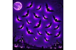 Halloween fladdermus dekoration LED lila, 12 stycken 3D-fladdermöss | med blinkande ljus, batteridriven, halloween väggdekoration för inomhus utomhus, fönster dörr vägg fest dekoration