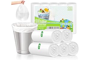 XUXRUS Bin Liners 10l,Small Pedal Trash Bag -120 Counts White Garbage Bag for Office, Bathroom Kitchen,Pet Fit 8,9,10,11,12 Liter Can,45x50cm