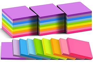 SHIDUO (36 Pads) Sticky Notes 76 mm x 76 mm Post, 9 Bright Colors Self-Stick Note Pads it, Strong Adhesive, Easy to Post for Home, Office, Notebook
