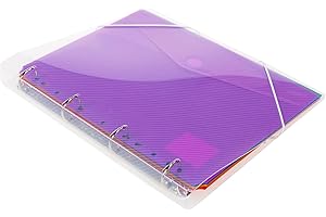 Grafoplas - Carpeta de Anillas, A4, con 6 Sobres de 11 Taladros Multicolor Cubiertas Transparente con Rayado, Cierre de Goma Elástica, 4 Argollas MIxtas de 25mm (Forma D), Muy Ligera