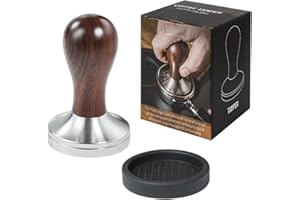 USEAMIE Coffee Tamper 51mm Espresso Press with Tamper Mat 304 Stainless Steel Flat Base Wooden Handle for Coffee Grounds Barista Espresso Machines Accessory